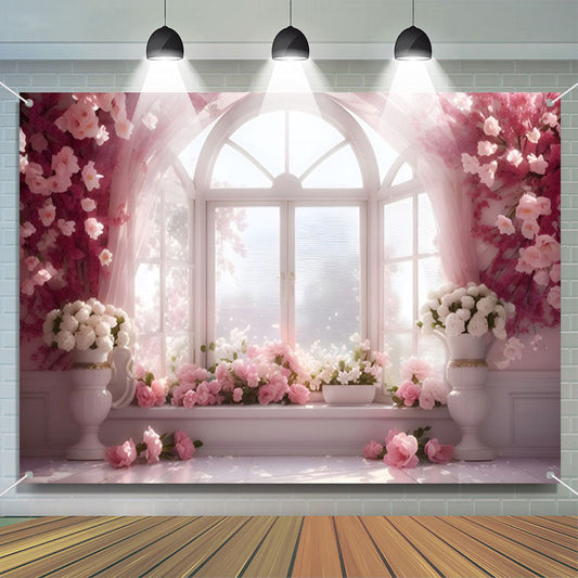 Lofaris Pink And White Floral Window Warm Sunshine Backdrop