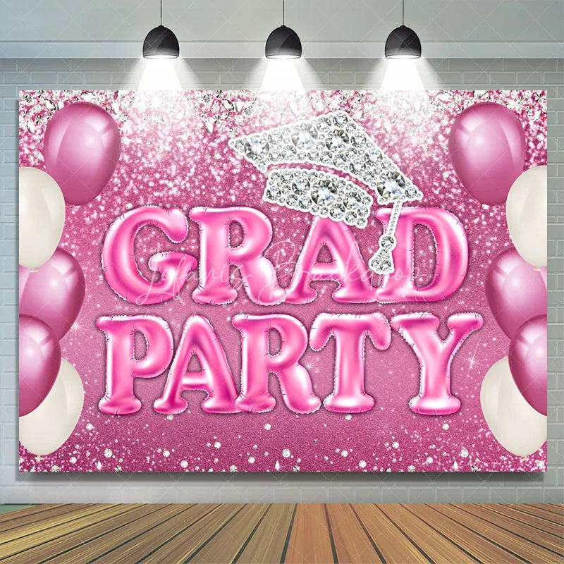 Lofaris Pink Ballons And Silver Diamonds Grad Party Backdrop
