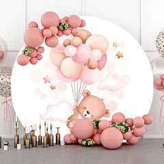 Lofaris Pink Balloon Bear Cloud Round Baby Shower Backdrop