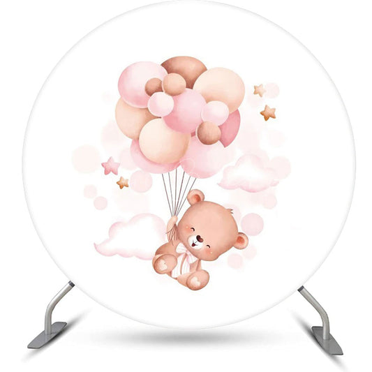 Lofaris Pink Balloon Bear Cloud Round Baby Shower Backdrop