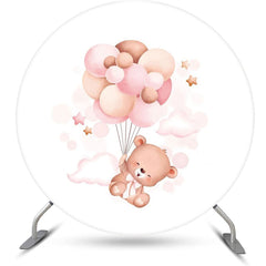 Lofaris Pink Balloon Bear Cloud Round Baby Shower Backdrop