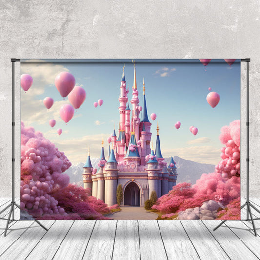 Lofaris Pink Balloon Castle Spring Photography Backdrop