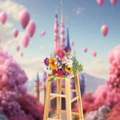 Lofaris Pink Balloon Castle Spring Photography Backdrop