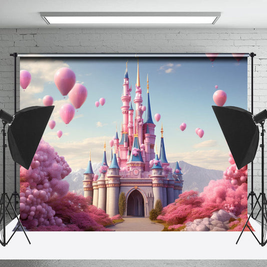 Lofaris Pink Balloon Castle Spring Photography Backdrop