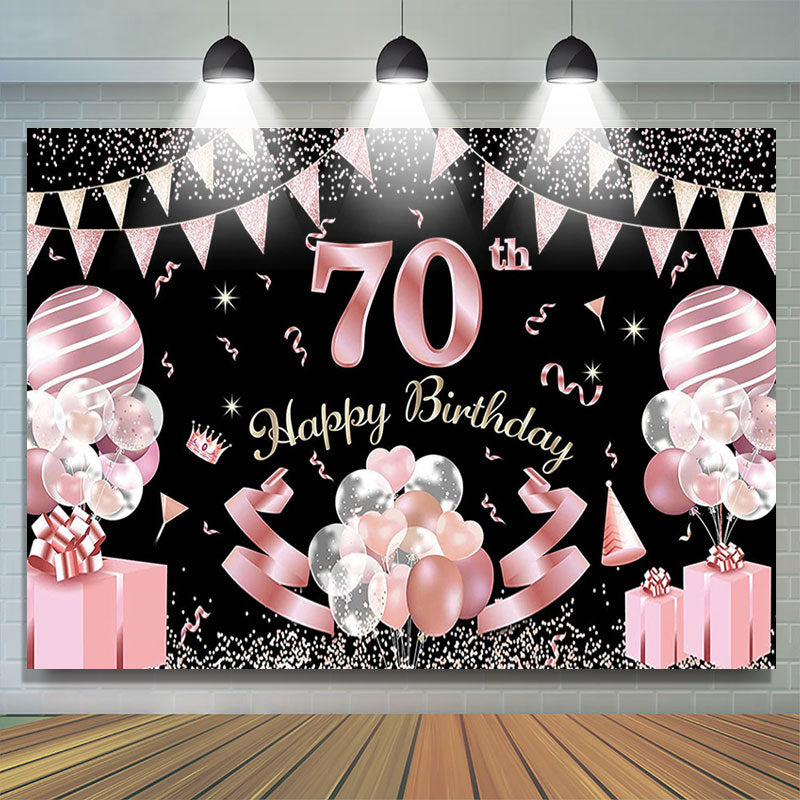 Lofaris Pink Balloon Glitter 70th Birthday Party Backdrop