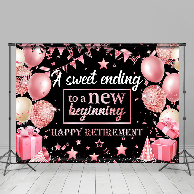 Lofaris Pink Balloon Glitter Gift Stars Retirement Backdrop