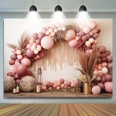 Lofaris Pink Balloons Arch Boho Girls Birthday Backdrop