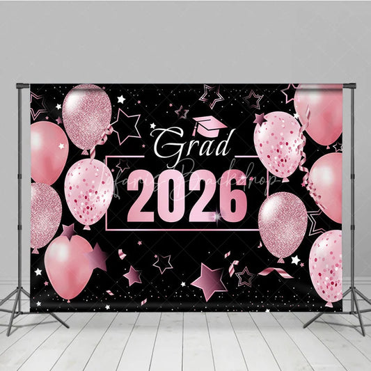 Lofaris Pink Balloons Star Black Girls Graduation Backdrop