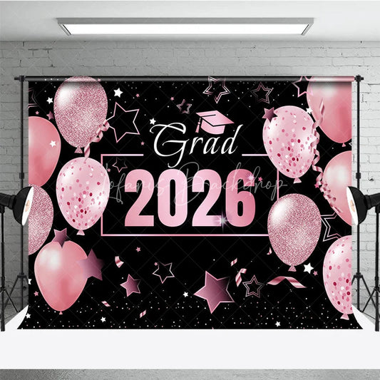 Lofaris Pink Balloons Star Black Girls Graduation Backdrop