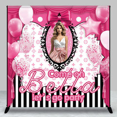 Lofaris Pink Balloons Stripes Custom Birthday Party Backdrop