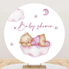 Lofaris Pink Bear Cloud Star Moon Round Baby Shower Backdrop