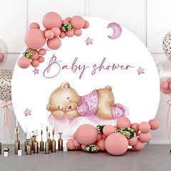Lofaris Pink Bear Cloud Star Moon Round Baby Shower Backdrop