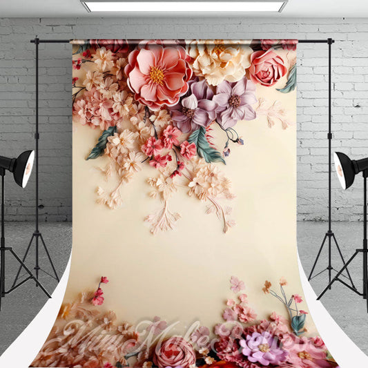 Lofaris Pink Biege Purple Flroal Wall Sweep Photo Backdrop