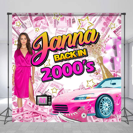 Lofaris Pink Bill Roadster Personalized Birthday Backdrop