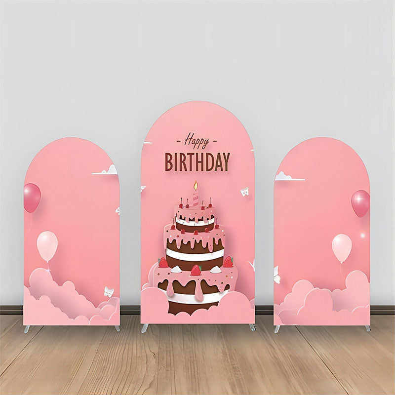 Lofaris Pink Birthday Cake Cloud Balloon Arch Backdrop Kit