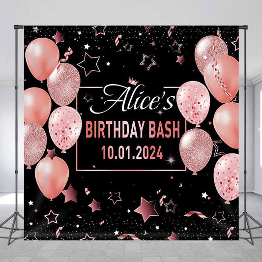 Lofaris Pink Black Custom Birthday Party Backdrop For Woman