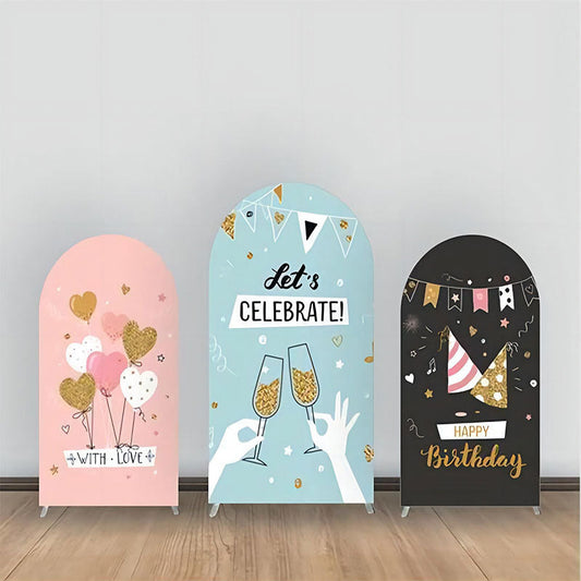 Lofaris Pink Black Lets Celebrate Birthday Arch Backdrop Kit