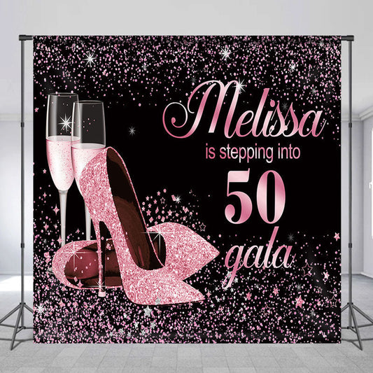 Lofaris Pink Black Sparkle Heels Custom Birthday Backdrop
