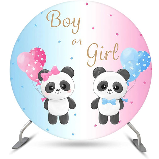 Lofaris Pink Blue Balloon Panda Round Gender Reveal Backdrop