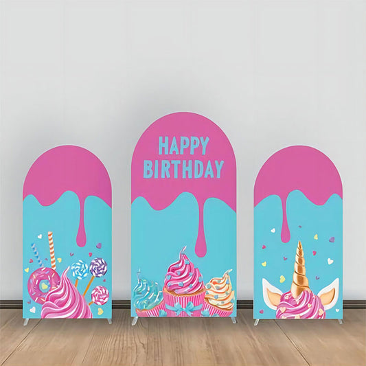 Lofaris Pink Blue Candy Cream Arch Backdrop Kit For Birthday