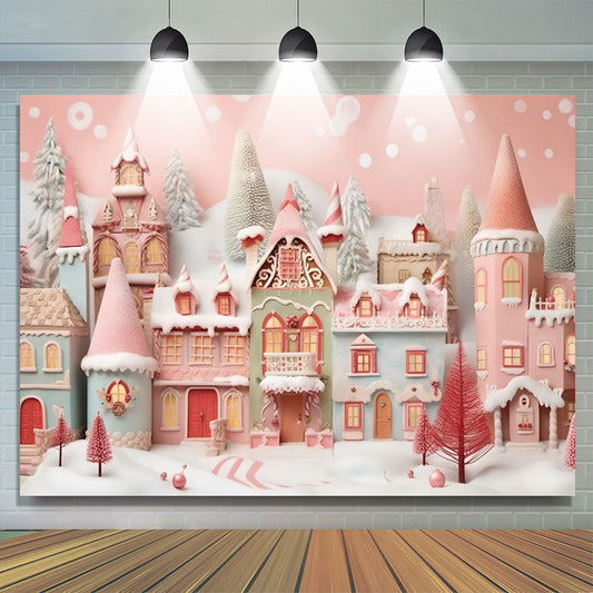 Lofaris Pink Blue Candy Town Christmas Photography Backdrop