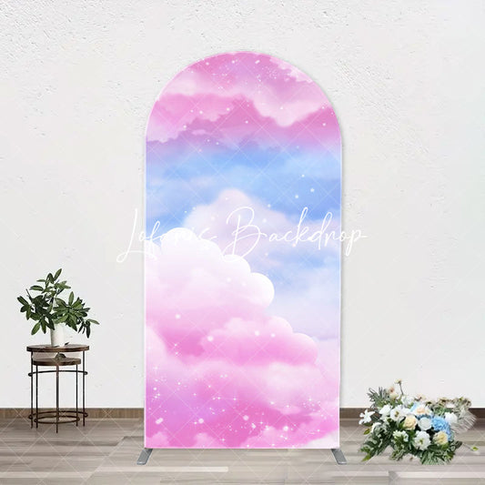 Lofaris Pink Blue Clouds Sparkle Arch Backdrop For Birthday