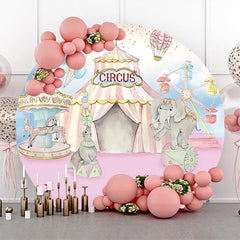 Lofaris Pink Blue Elepants Carousel Circus Round Backdrop