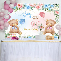 Lofaris Pink Blue Floral Teddy Bear Gender Reveal Backdrop
