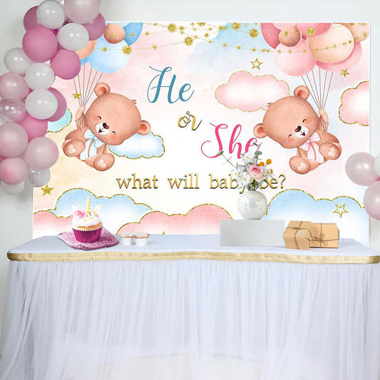 Lofaris Pink Blue Gold Clouds Bears Gender Reveal Backdrop