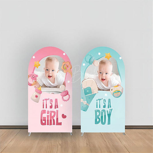 Lofaris Pink Blue Toy Star Custom Baby Shower Arch Backdrop