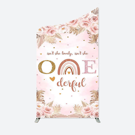 Lofaris Pink Boho 1st Birthday Concave Oblique Arch Backdrop