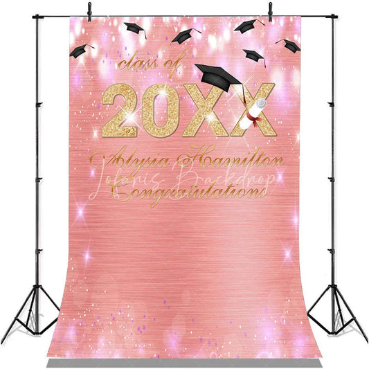 Lofaris Pink Bokeh Glitter Gold Class Of 2022 Gradution Backdorp