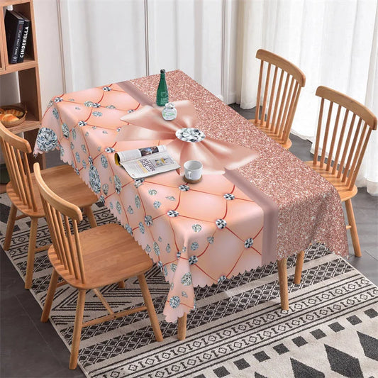 Lofaris Pink Bowknot Diamond Pattern Rectangle Tablecloth