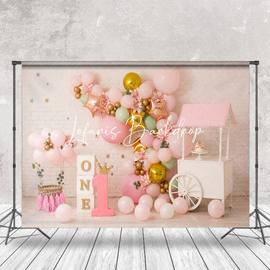Lofaris Pink Brick Wall Balloon Birthday Cake Smash Backdrop