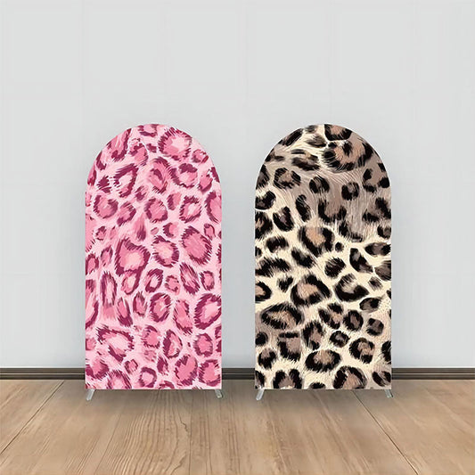 Lofaris Pink Brown Leopard Prints Double Sided Arch Backdrop