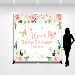 Lofaris Pink Butterflies Flower Custom Baby Shower Backdrop
