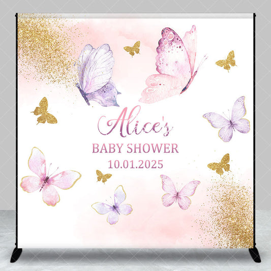 Lofaris Pink Butterfly Baby Shower Backdrop With Custom Name