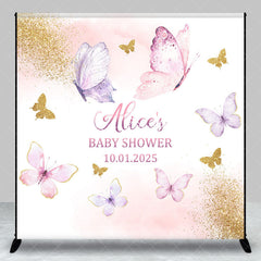 Lofaris Pink Butterfly Baby Shower Backdrop With Custom Name