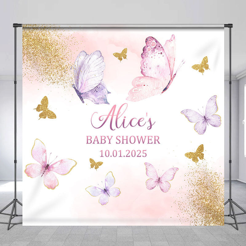 Lofaris Pink Butterfly Baby Shower Backdrop With Custom Name