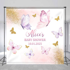 Lofaris Pink Butterfly Baby Shower Backdrop With Custom Name