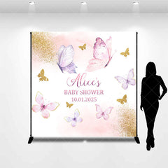 Lofaris Pink Butterfly Baby Shower Backdrop With Custom Name