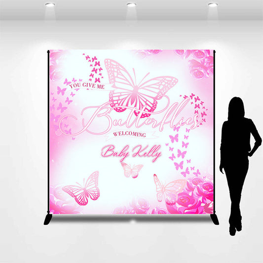 Lofaris Pink Butterfly Floral Custom Baby Shower Backdrop