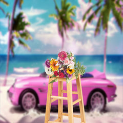 Lofaris Pink Car Blue Sky Beach Bokeh Photography Backdrop