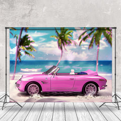 Lofaris Pink Car Blue Sky Beach Bokeh Photography Backdrop