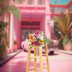 Lofaris Pink Car Luxury House Door Plants Photo Backdrop