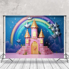 Lofaris Pink Castle Rainbow Birthday Cake Smash Backdrop