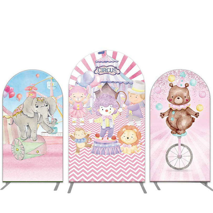 Lofaris Pink Circus Show Birthday Arch Backdrop Kit For Girls
