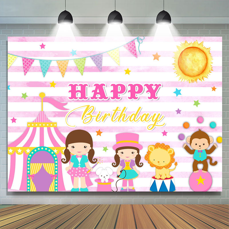 Lofaris Pink Circus Wild Happy Birthday Backdrop For Girl