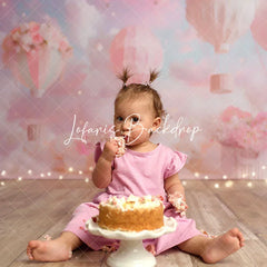 Lofaris Pink Cloud Floral Hot Air Balloon Cake Smash Backdrop