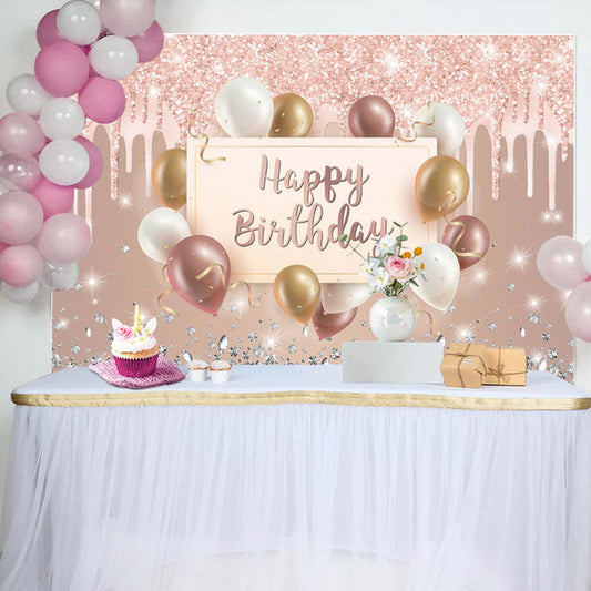 Lofaris Pink Creamy Glitter Balloon Ribbon Birthday Backdrop